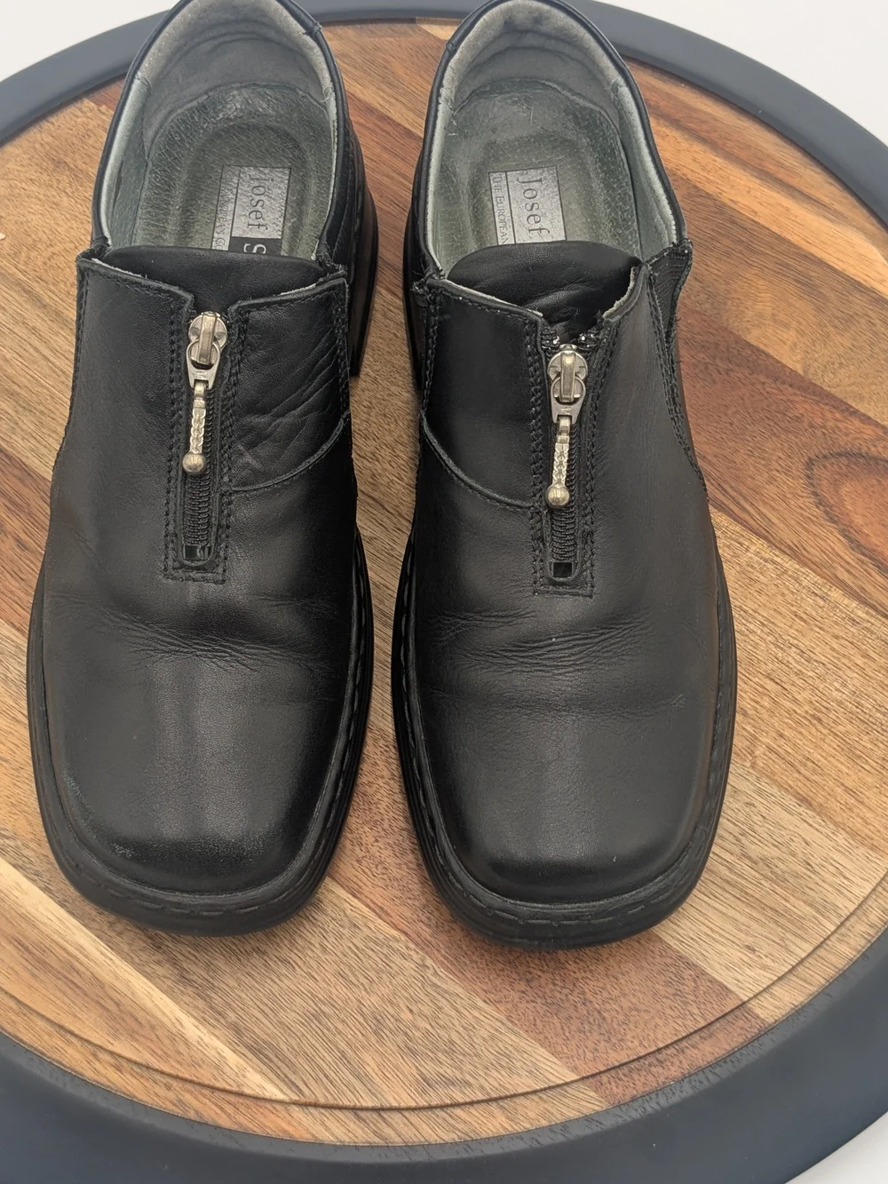 Josef Seibel Black Leather Front Zip Comfort Shoes Size 40
